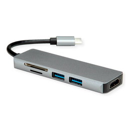 ROLINE Dockingstation 12.02.1019 con HDMI 4K, 2x USB 3.2 y SD/MicroSD, Plata