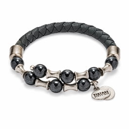 Alex And Ani Pulsera Raíces con Acabado Envejecido, Cuero, Negro