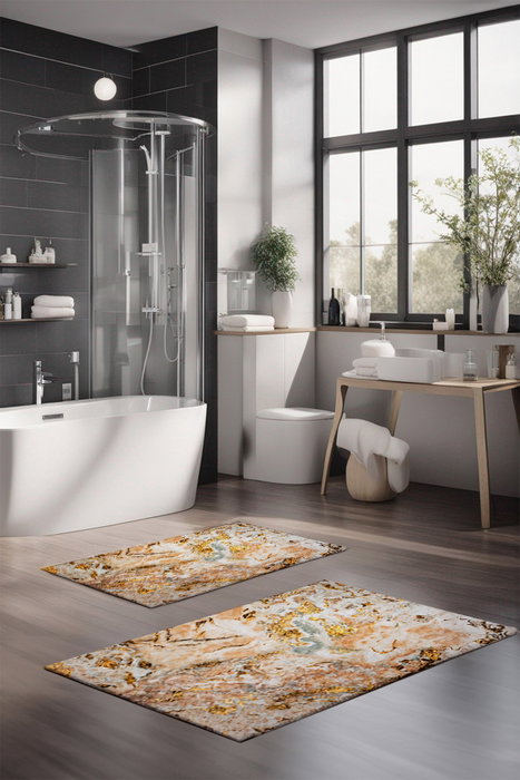 Mijölnir CT-5058 Juego de Alfombrillas de Baño de Poliéster Antideslizante Antibacteriano 2 Piezas 40x60 cm y 60x100 cm