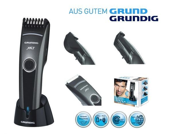 Grundig Cortapelo Recargable con Autonomía de 40 Minutos, Funciona Con Cable e Incluye Accesorios y Cortabarba