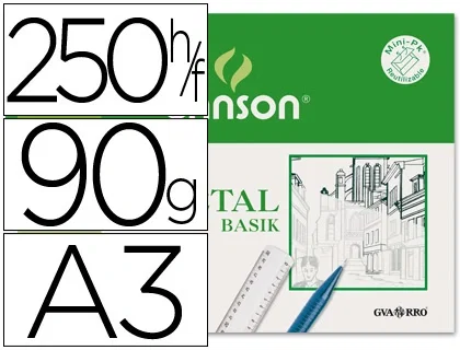 Canson Caja de Láminas Vegetal Guarro Basik 250 Hojas 90g Din A3