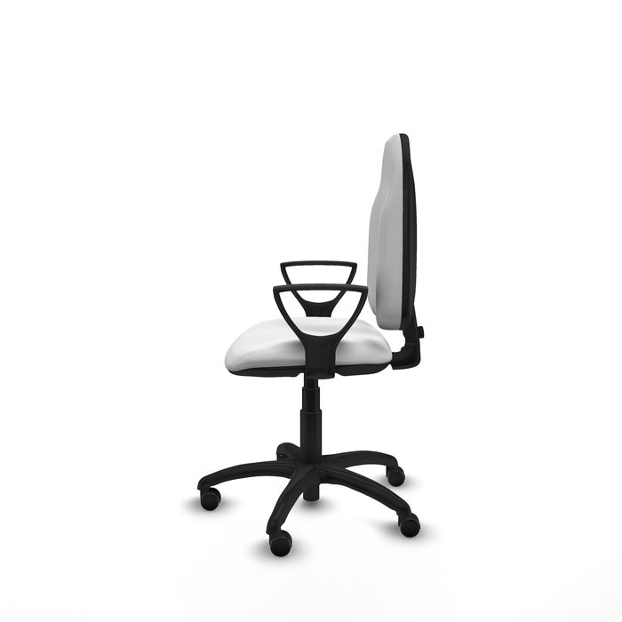 Silla de oficina Algarra con mecanismo Contacto permanente básico tapizada con Tela color Blanco. Equipada con Base poliamida negra, Brazos fijos y Ruedas autofrenantes