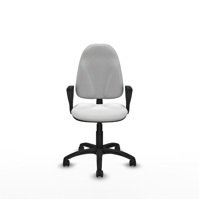 Silla de oficina Algarra con mecanismo Contacto permanente básico tapizada con Tela color Blanco. Equipada con Base poliamida negra, Brazos fijos y Ruedas autofrenantes