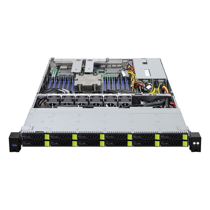 ASRock 1U12E-GENOA/2L2T Barebone 1U Chasis Rack SP5 Socket AMD EPYC 9004, 24x DDR5, 14x Bahías Hot-Swap, 2x PCIe x16 Gen5, 2x Fuente 1000W Platinum