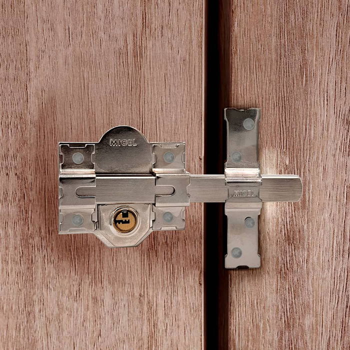 Micel Crr11 Cerrojo sobreponer con cilindro 50 mm y placa 86 mm, sistema antibumping, incluye 5 llaves, acabado níquel, acero