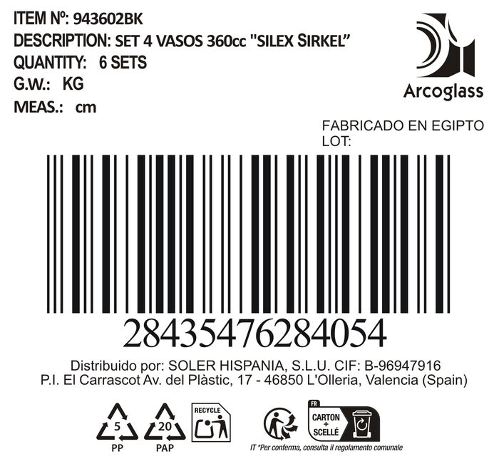 La Mediterranea Set 4 Vasos Silex Sirkel 360 cc (6 Cajas)