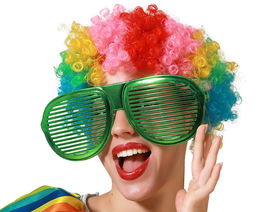 Gafas Verde Metalizado Carnaval Con Rejilla Mujer Adulto para Fiestas y Disfraces