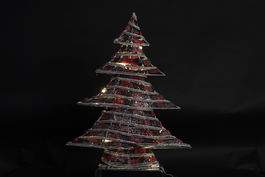 DKD Home Decor Árbol de Navidad Natural Rojo Ratán LED 46 x 14 x 60 cm