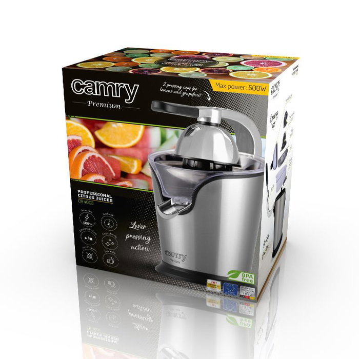 ADLER Exprimidor de Cítricos de Palanca 500W Acero Inoxidable | Potente y Duradero para Limones y Naranjas