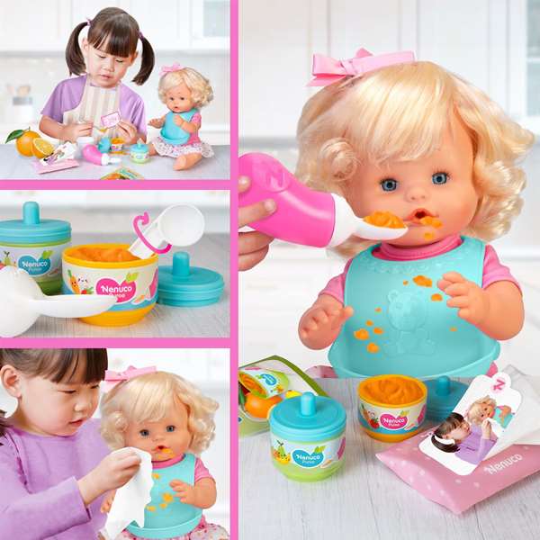 Famosa Muñeco Nenuco Mi Primera Papilla 35 cm con Accesorios para Comer Papilla