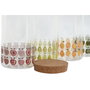 DKD Home Decor Set de 4 Botes de Borosilicato 1L con Tapa de Corcho y Diseño de Frutas