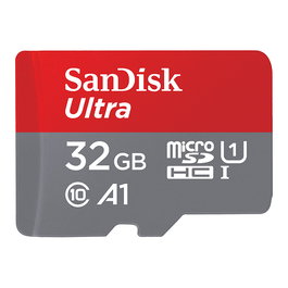 SanDisk Ultra MicroSDHC 32 GB Tarjeta de Memoria Clase 10, UHS-I, 100 MB/s, A1, con Adaptador SD - Gris y Rojo
