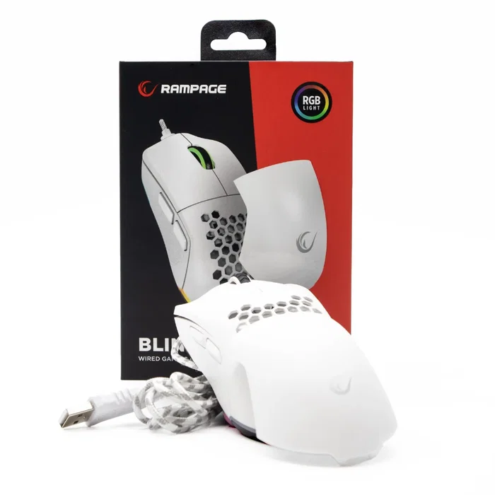 Rampage BLINK Ratón Gaming Conductor USB 12800 DPI RGB Sensor Óptico Blanco