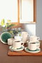 Hermia Juego de Tazas de Té Apilables CTKCAYSTACKABLE20789980012, 12 Piezas, Cerámica, Blanco y Verde, Taza 8cm/184ml, Plato 14cm