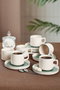 Hermia Juego de Tazas de Té Apilables CTKCAYSTACKABLE20789980012, 12 Piezas, Cerámica, Blanco y Verde, Taza 8cm/184ml, Plato 14cm