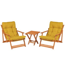 Hanah Home My007 Juego de Mesa y Sillas de Jardín de 3 Piezas, Madera de Haya, Amarillo y Natural, Mesa 40x40x40cm, Sillas 50x81x50cm