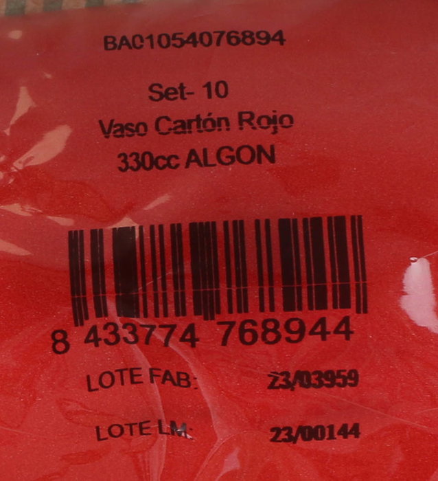 Algon Set 10 Vasos Cartón Rojo 330 cc (20 Unidades)