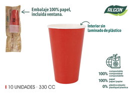 Algon Set 10 Vasos Cartón Rojo 330 cc (20 Unidades)