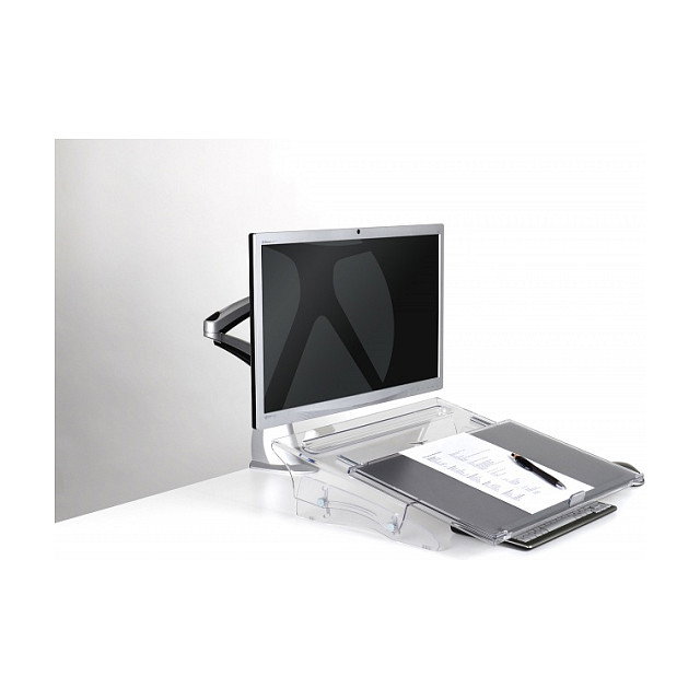 BakkerElkhuizen FlexDesk 640 Soporte para Documentos Ajustable, Altura 110-180 mm, 3 Ángulos, Material Reciclado, Gris/Transparente