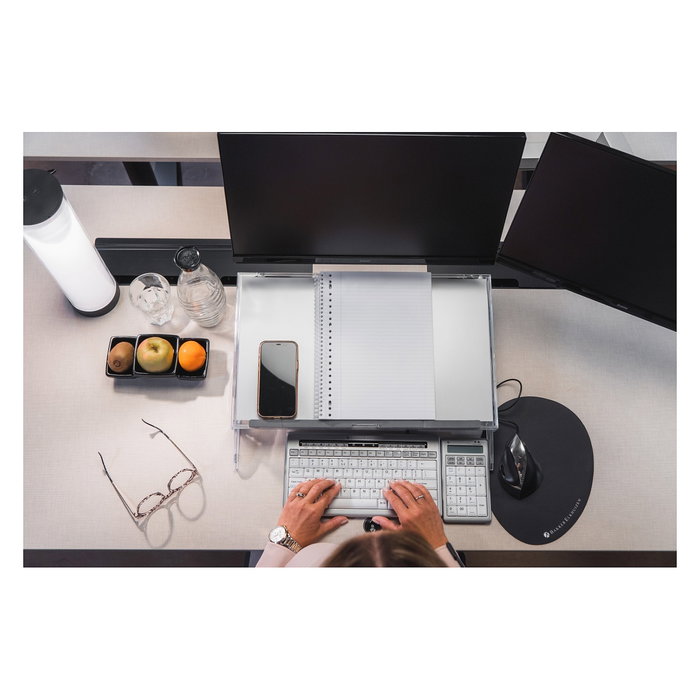 BakkerElkhuizen FlexDesk 640 Soporte para Documentos Ajustable, Altura 110-180 mm, 3 Ángulos, Material Reciclado, Gris/Transparente