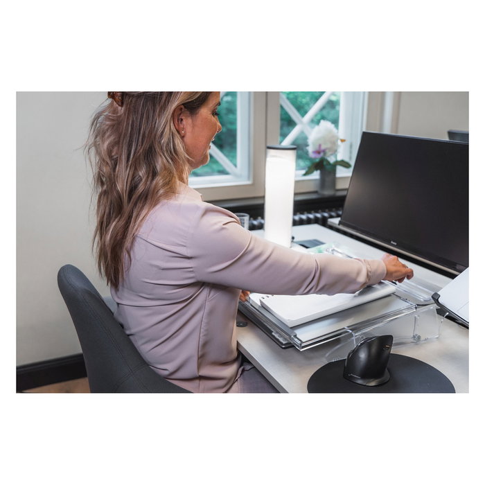 BakkerElkhuizen FlexDesk 640 Soporte para Documentos Ajustable, Altura 110-180 mm, 3 Ángulos, Material Reciclado, Gris/Transparente