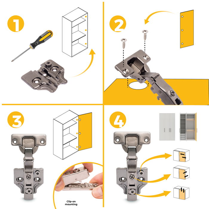 Emuca Lote de 20 bisagras rectas X91N con suplementos para atornillar, Altura 0, Acero, Titanio Emuca Lote de 20 bisagras rectas X91N con suplementos para atornillar, Altura 0, Acero, Titanio