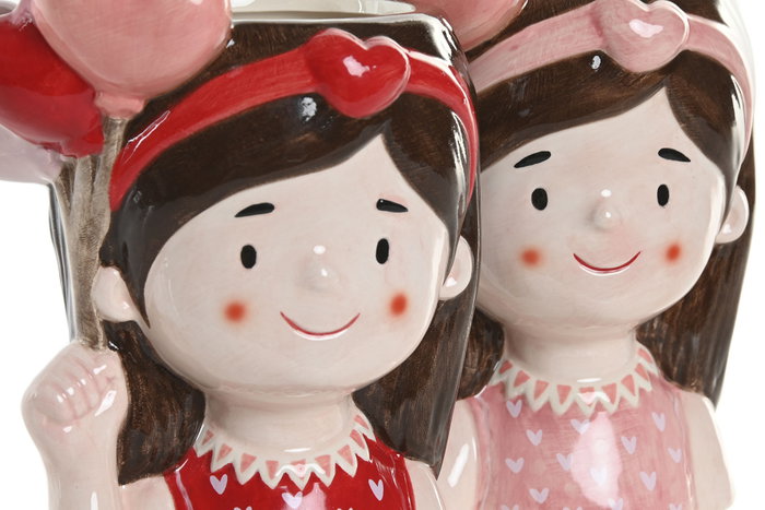DKD Home Decor Set de 2 Maceteros de Cerámica Chica, Rosa y Rojo