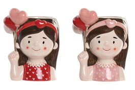 DKD Home Decor Set de 2 Maceteros de Cerámica Chica, Rosa y Rojo