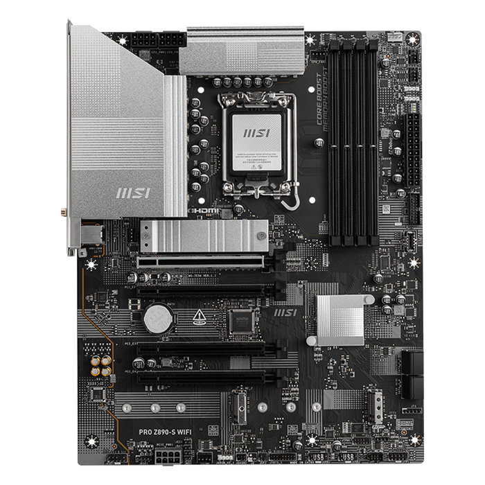 MSI Placa Base PRO Z890-S WiFi Intel LGA 1851, DDR5 hasta 8600 MHz, Wi-Fi 7, Bluetooth 5.4, ATX, 4x PCIe x16, 3x M.2, USB 3.2, Thunderbolt, RAID