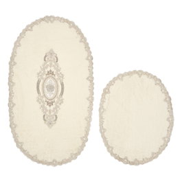 Mijölnir Juego de Alfombrillas de Baño Oval - Cream 55x65 cm y 65x115 cm Antideslizante Antibacteriano Fácil Limpieza Lavable a Máquina