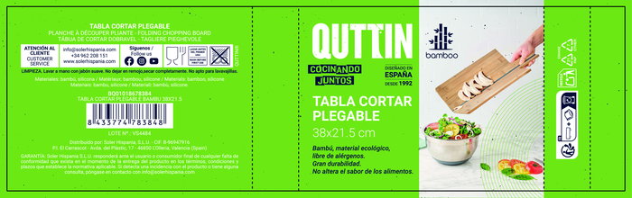 Quttin Tabla Cortar Plegable Bambú 38 x 21.5 cm (12 Unidades)