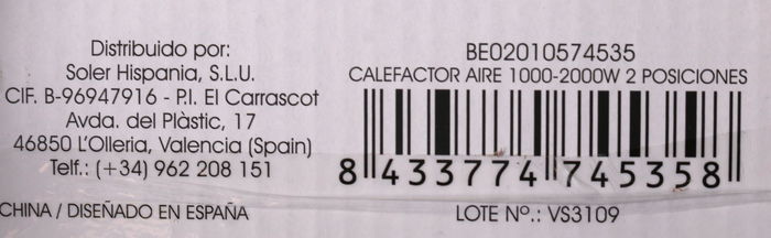 Basic Home Calefactor Aire 1000-2000W 2 Posiciones Calefactor Calentador 12 cm x 24 cm x 25 cm (4 Unidades)