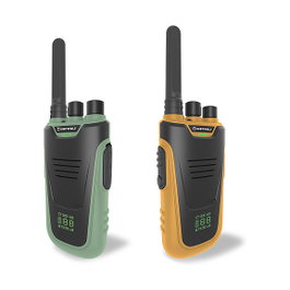 Kidywolf 418014 Walkie-Talkies para Niños con Luz/Taschenlampe, 2 Piezas, Alcance 6000 m, Recargables, Color Negro Verde Amarillo