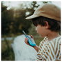 Kidywolf 418014 Walkie-Talkies para Niños con Luz/Taschenlampe, 2 Piezas, Alcance 6000 m, Recargables, Color Negro Verde Amarillo