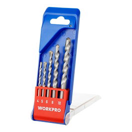 Workpro Juego de 5 Brocas para Mampostería Ø4-10mm, Punta Carburo de Tungsteno YG8 y Vástago de Acero al Carbono