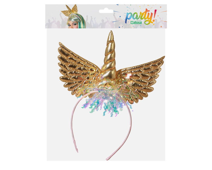 Atosa Diadema de Unicornio con Alas Doradas para Disfraz Fantástico