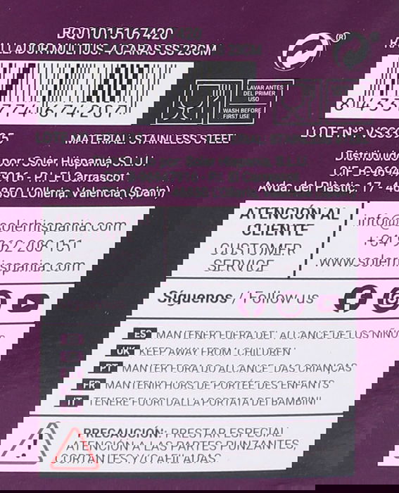 Quttin Rallador Multiusos 4 Caras Acero Inoxidable 24.2 cm (12 Unidades)