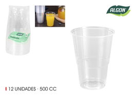 Algon Set-12 Vaso Transparente 500cc 9.3 x 9.3 x 12 cm (18 Unidades)