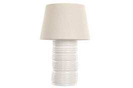 DKD Home Decor Lámpara de Sobremesa de Porcelana y Lino Blanco y Beige