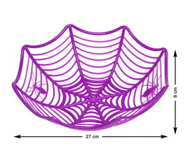 Cuenco de Halloween Morado para Golosinas 27x8 cm con Diseño de Telaraña y Arañas, Decoración Espeluznante para Fiestas Temáticas