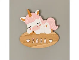 Wondee Placa Personalizable Unicornio Infantil Decoración Habitación Puerta Regalo Madera