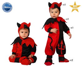 Disfraz de Demonio para Bebé Niño Halloween 12-24 Meses - Capucha, Mono y Cuello Rojo