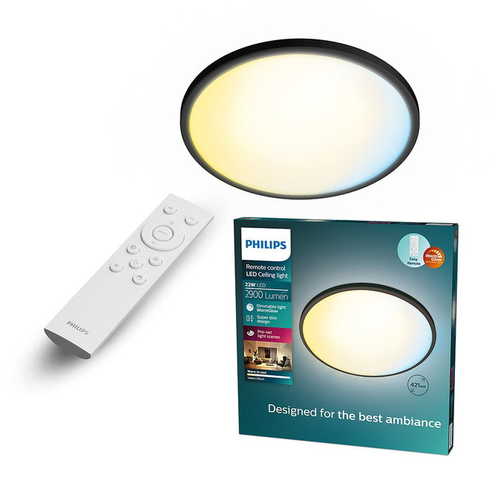 Philips Plafón Redondo Valen Negro ø421 x 24 mm