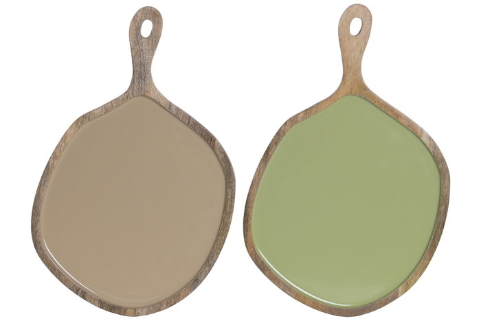 DKD Home Decor Bandeja de Mango Lacada Beige y Verde Set de 2