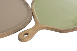 DKD Home Decor Bandeja de Mango Lacada Beige y Verde Set de 2