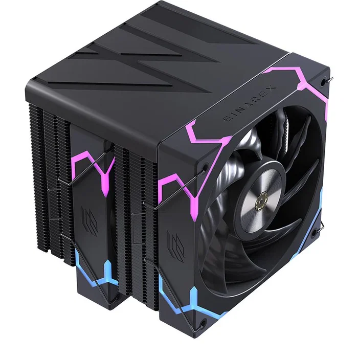 Einarex EXAC-VT-300-R-B Ventilador CPU Refrigerador de Aire 120mm RGB, Doble Ventilador Negro, PWM, Compatible con Sockets Intel LGA 1150-1851 y AMD AM4/AM5