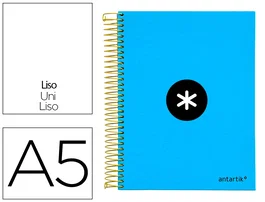 Antartik Cuaderno espiral A5 tapa forrada azul 120h 90g liso con bandas