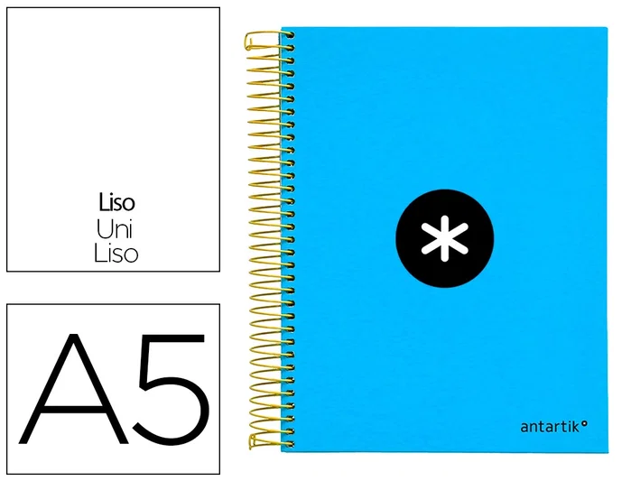 Antartik Cuaderno espiral A5 tapa forrada azul 120h 90g liso con bandas Antartik Cuaderno espiral A5 tapa forrada azul 120h 90g liso con bandas