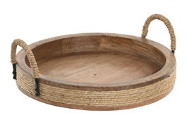 DKD Home Decor Centro Mesa Indianrope Cottage Marron Mango Cuerda Hierro 30 x 30 x 10 cm