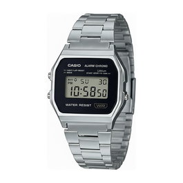 Casio A158WA Reloj Digital Unisex Vintage con Correa de Acero Inoxidable, Plata
